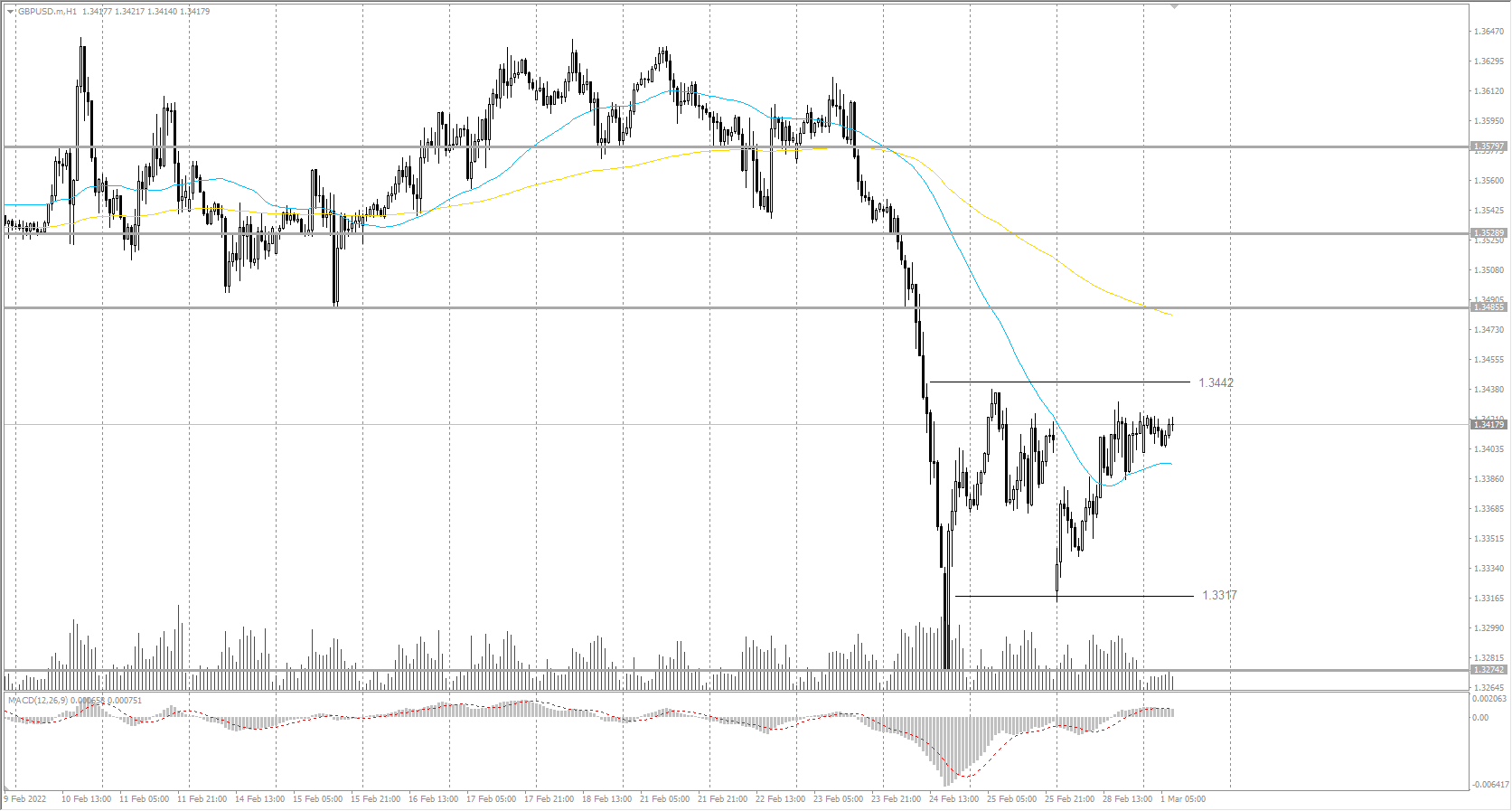  The GBP/USD currency pair trend is bearish on the hourly time frame. Volatility has increased sharply. Now the price is trading in a wide corridor with the boundaries of 1.3317-1.3442. Under such market conditions, buy trades should be considered from the level&#160;of&#160;1.3317, but it is better with confirmation. The resistance level&#160;of&#160;1.3442 is good for sell deals, but only with an additional confirmation in the form of sellers' initiative. 