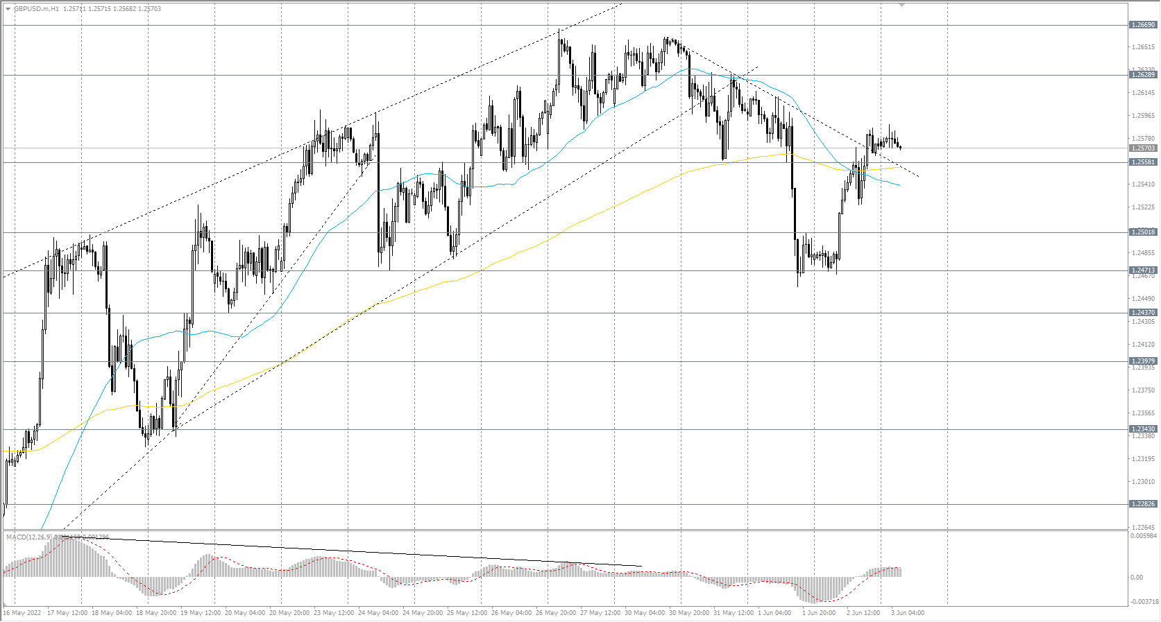  The GBP/USD currency pair trend is bullish on the hourly time frame. The MACD indicator is positive again, sellers' pressure has decreased. The price is trading at the levels of the moving averages. Under such market conditions, buy deals may be considered from the support level&#160;of&#160;1.2558, but only with additional confirmation and short targets. Sell deals should be looked for from the resistance level&#160;of&#160;1.2628, but with confirmation. 
