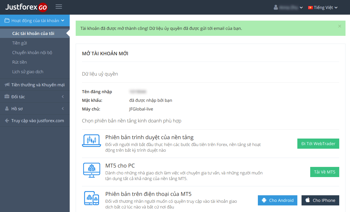 Open Khu vực cá nhân Step 5
